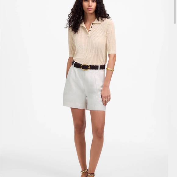 NWT! Madewell Light Beige High-Waisted Pleated Shorts Size Medium - Picture 2 of 12